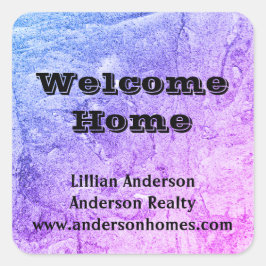 Welcome Zuhause Pink Blue Marbled Real Anwesen Rea Quadratischer Aufkleber