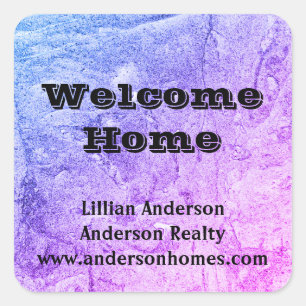 Welcome Zuhause Pink Blue Marbled Real Anwesen Rea Quadratischer Aufkleber