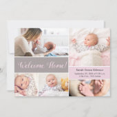 Welcome Zuhause Pink Gray Custom baby girl Foto Dankeskarte (Vorderseite)
