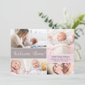 Welcome Zuhause Pink Gray Custom baby girl Foto Dankeskarte (Stehend Vorderseite)