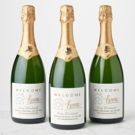 Welcome Zuhause Real Anwesen Cheers Minimalistisch Schaumweinetikett