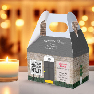 Welcome Zuhause Realtor Logo White Brick House Geschenkschachtel