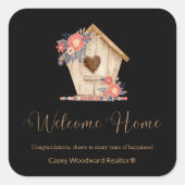 Welcome Zuhause Realtor Personalisiert in Schwarz Quadratischer Aufkleber (Vorderseite)