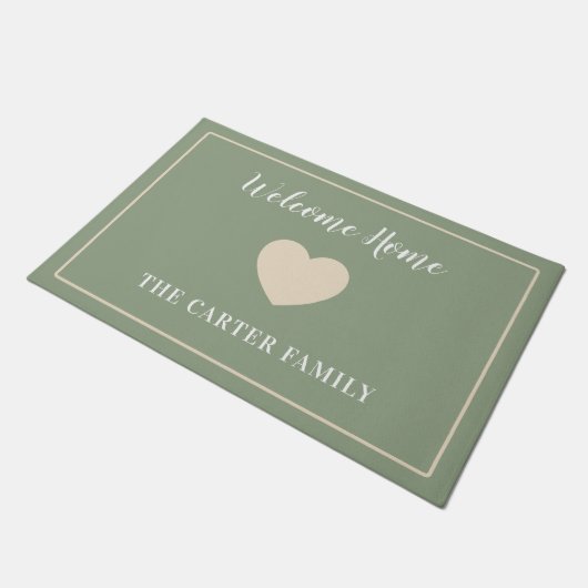 Welcome Zuhause Sage Green Champagne Border Newlyw Fußmatte (Schrägansicht)