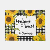 Welcome Zuhause Sunblumen Karierter Individuelle N Fußmatte (Vorderseite)
