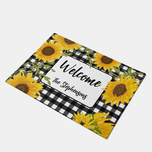 Welcome Zuhause Sunblumen Karierter Individuelle N Fußmatte (Schrägansicht)