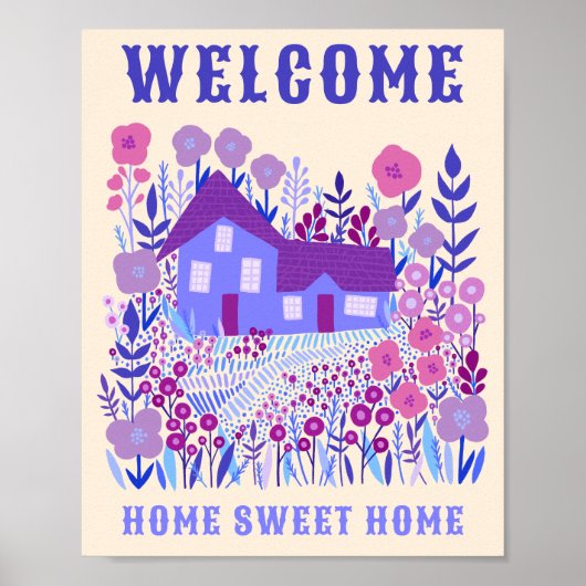 WELCOME ZUHAUSE SWEET ZUHAUSE Farmhouse Blume CUST Poster (Vorne)