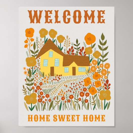 WELCOME ZUHAUSE SWEET ZUHAUSE Farmhouse Blume CUST Poster (Vorne)