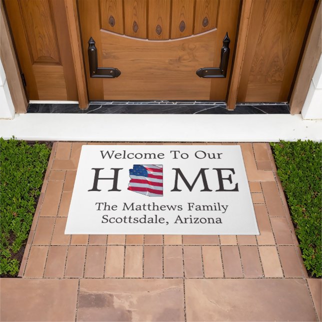 Welcome Zuhause USA Flag Arizona Karte Doormat Fußmatte (Außenbereich)