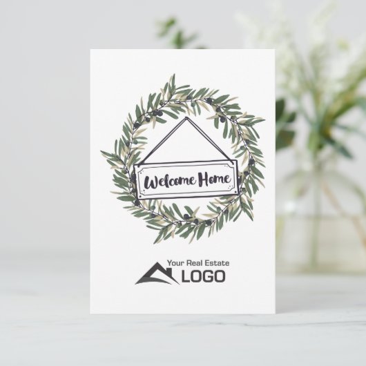 Welcome Zuhause Wreath Custom Real Anwesen Card Karte (Stehend Vorderseite)