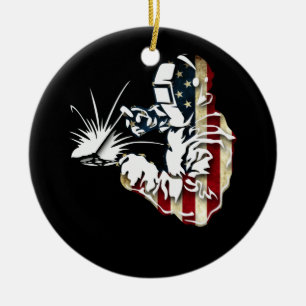 Welder American Flag USA Patriotic Welder Gift Keramik Ornament