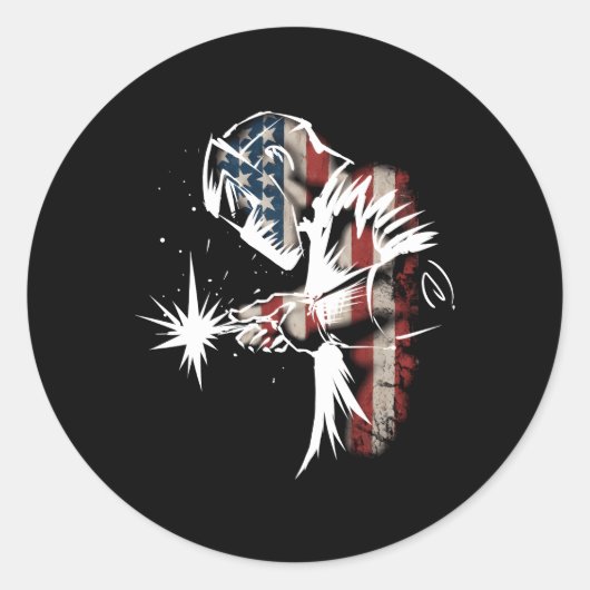 Welder American Flag Usa Patriotic Welder Print on Runder Aufkleber (Vorderseite)
