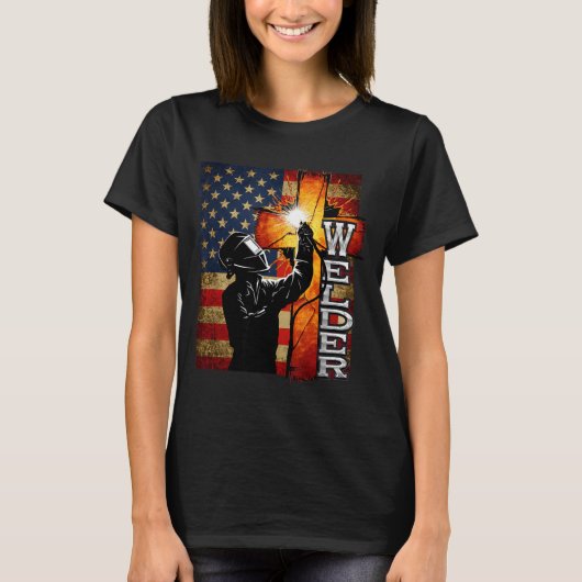 Welder American Flag Welding Faith Cross Christian T-Shirt (Vorderseite)
