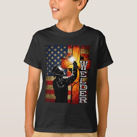 Welder American Flag Welding Faith Cross Christian T-Shirt (Vorderseite)