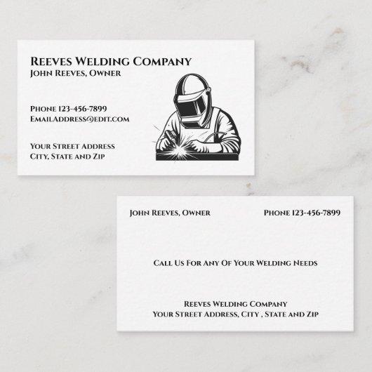 Welder Fabricator Contractor Service Business Card Visitenkarte (Vorne/Hinten)