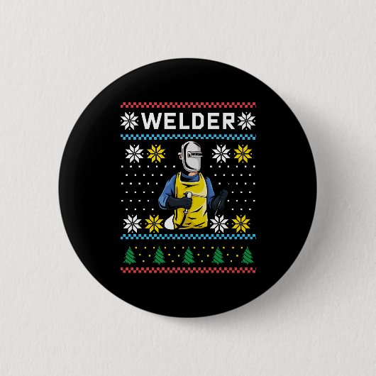 Welder Strick Ugly Christmas Sweater Geschenk Button (Vorderseite)