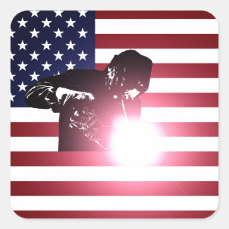 Welder und die amerikanische Flagge Quadratischer Aufkleber