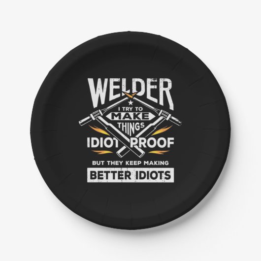 Welder versucht, Dinge herzustellen Pappteller (Vorderseite)