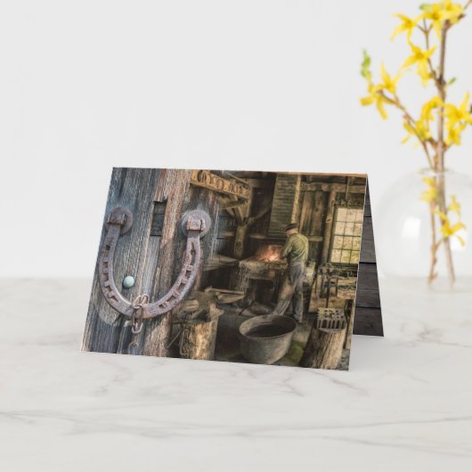 Welder Vintag Blacksmith Horseshoes Karte (Gelbe Blume)