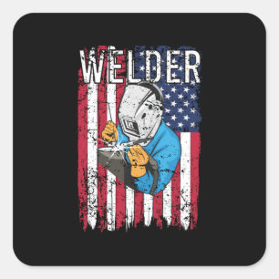 Welder Vintage US-amerikanische Flagge Welder Weld Quadratischer Aufkleber