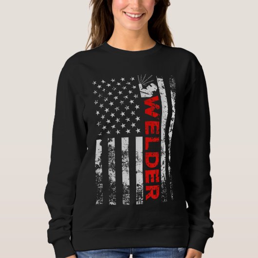 Welder Vintage US-amerikanische Flaggenschweißen Sweatshirt (Vorderseite)