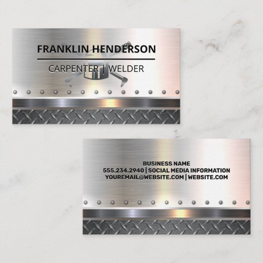 Welding Mask Logo | Metallic | Blue Collar Visitenkarte (Vorne/Hinten)