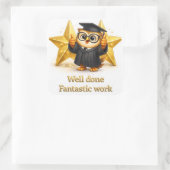 Well done, fantastic work graduation owl three gol quadratischer aufkleber (Tasche)