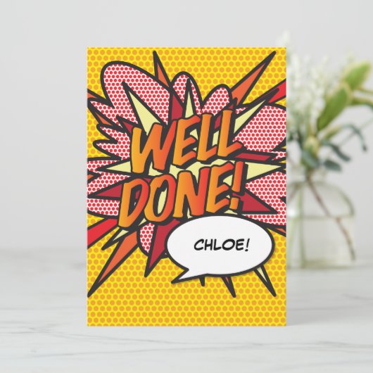 WELL DONE Fun Comic Pop Kunst Einladung (Stehend Vorderseite)