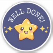 “Well Done” Motivationsaufkleber mit Kawaii Stern Aufkleber (Vorderseite)