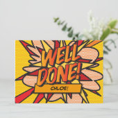 WELL DONE Name Fun Retro Comic Pop Kunst Einladung (Stehend Vorderseite)