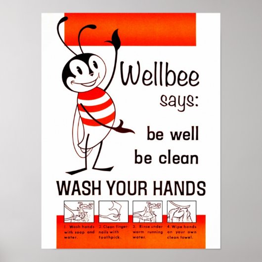 Wellbee CDC WASCHEN IHRE HÄNDE Werbeplakat Poster (Vorne)