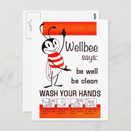 Wellbee CDC WASCHEN IHRE HÄNDE Werbeplakat Postkarte (Vorne/Hinten)
