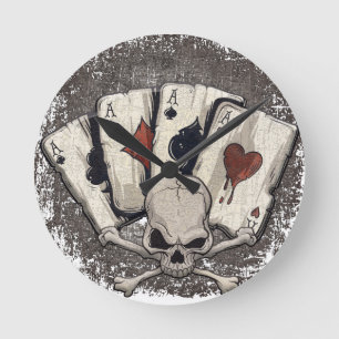 Wellcoda Ace Playing Cards Skull Casino Runde Wanduhr