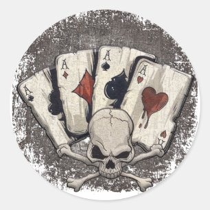 Wellcoda Ace Playing Cards Skull Casino Runder Aufkleber