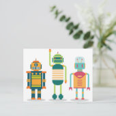 Wellcoda Cartoon Robot Party Kinderspass Leben Postkarte (Stehend Vorderseite)