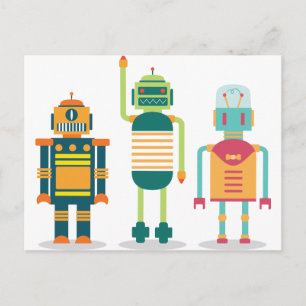 Wellcoda Cartoon Robot Party Kinderspass Leben Postkarte