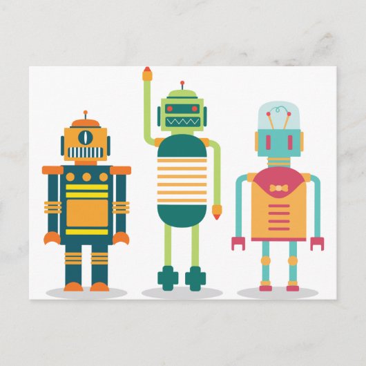 Wellcoda Cartoon Robot Party Kinderspass Leben Postkarte (Vorderseite)