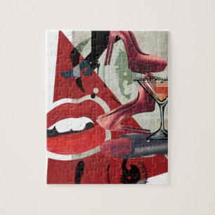 Wellcoda Frauen Roter Lippen Fashion Glamour Puzzle