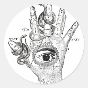 Wellcoda Illuminati Compass Snake Hand Runder Aufkleber