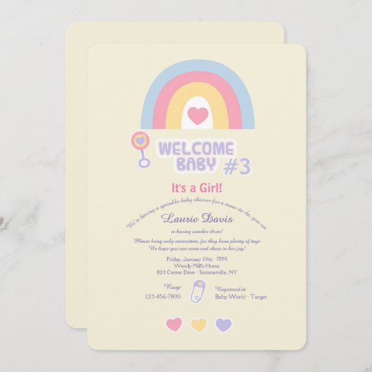 Wellcome Baby Sprinkle Dusche Einladung (Vorne/Hinten)