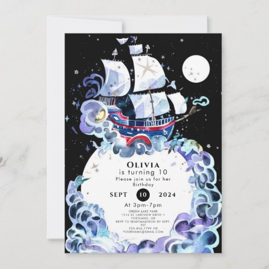 Welle des Fun Pirate zum Geburtstag Einladung (Vorderseite)