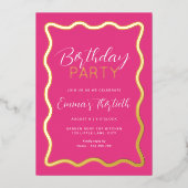 Welle Hot Pink Birthday Foil Einladung (Vorderseite)