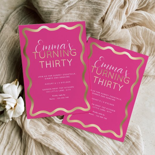 Welle Hot Pink Birthday Foil Einladung