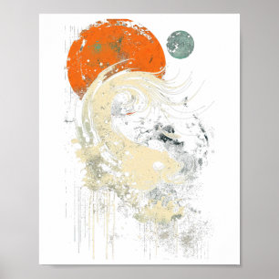 Welle Orange Schwarzes Surfschaubild Poster