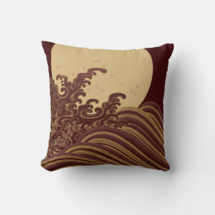Welle und Vollmond, japanisches Design Kissen