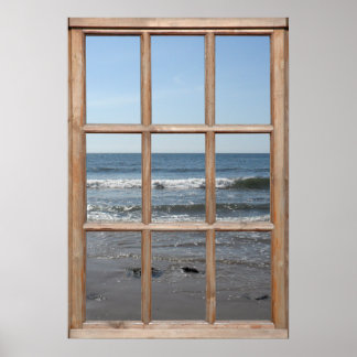 Wellen auf der Beach View von einem Fenster aus Poster