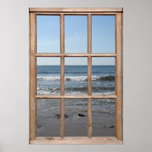Wellen auf der Beach View von einem Fenster aus Poster (Vorne)