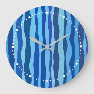 Wellen aus Blau Cyan Navy Kobalt Himmelblau Große Wanduhr