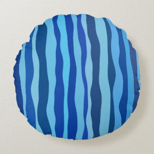 Wellen aus Blau Cyan Navy Kobalt Himmelblau Rundes Kissen