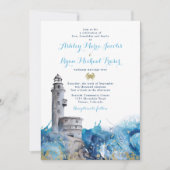 Wellen des Leuchtturms für Nautic Wedding Einladun Einladung (Vorderseite)